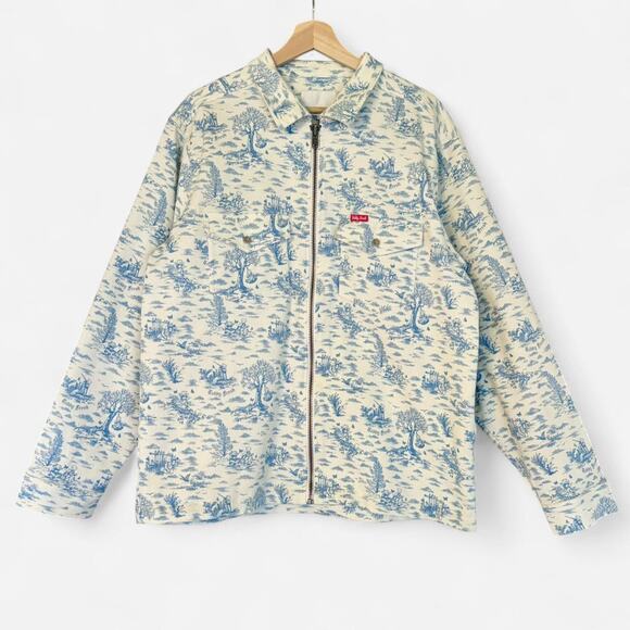 Teddy Fresh Blue White Toile Streetwear Denim Chore Jacket- Size Large, Gorpcore - Picture 1 of 7